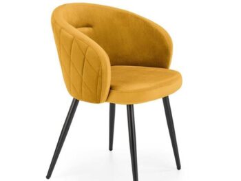Jedilni stol K430 črn je dobavljiv v rumeni barvi. Noge stola so iz kovine prašno barvane. Dimenzija: - Š:61/G:54/V:77 cm, Material: - žametna tkanina