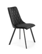 Jedilni stol K45 je dobavljiv v črni barvi. Noge stola so iz kovine prašno barvane. Dimenzija: - Š:44/G:58/V:85 cm Material: - tkanina velvet BLUVEL 19 -