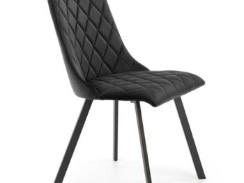 Jedilni stol K45 je dobavljiv v črni barvi. Noge stola so iz kovine prašno barvane. Dimenzija: - Š:44/G:58/V:85 cm Material: - tkanina velvet BLUVEL 19 -