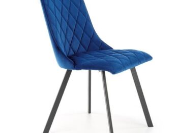 Jedilni stol K45 je dobavljiv v modri barvi. Noge stola so iz kovine prašno barvane. Dimenzija: - Š:44/G:58/V:85 cm Material: - tkanina velvet BLUVEL 86 -