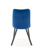 Jedilni stol K45 je dobavljiv v modri barvi. Noge stola so iz kovine prašno barvane. Dimenzija: - Š:44/G:58/V:85 cm Material: - tkanina velvet BLUVEL 86 -