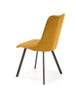 Jedilni stol K450 je dobavljiv v rumeni barvi. Noge stola so iz kovine prašno barvane. Dimenzija: - Š:44/G:58/V:85 cm Material: - tkanina velvet BLUVEL 68 -