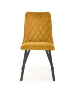 Jedilni stol K450 je dobavljiv v rumeni barvi. Noge stola so iz kovine prašno barvane. Dimenzija: - Š:44/G:58/V:85 cm Material: - tkanina velvet BLUVEL 68 -