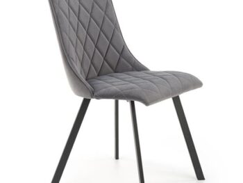 Jedilni stol K450 je dobavljiv v sivi barvi. Noge stola so iz kovine prašno barvane. Dimenzija: - Š:44/G:58/V:85 cm Material: - tkanina velvet BLUVEL 14 -