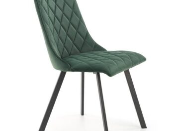 Jedilni stol K45 je dobavljiv v zeleni barvi. Noge stola so iz kovine prašno barvane. Dimenzija: - Š:44/G:58/V:85 cm Material: - tkanina velvet BLUVEL 78 -