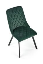 Jedilni stol K45 je dobavljiv v zeleni barvi. Noge stola so iz kovine prašno barvane. Dimenzija: - Š:44/G:58/V:85 cm Material: - tkanina velvet BLUVEL 78 -
