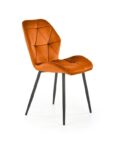 Jedilni stol K453 je dobavljiv v cimet barvi. Noge stola so iz kovine prašno barvane. Dimenzija: - Š:48/G:53/V:86 cm Material: - tkanina velvet BLUVEL 4215 -