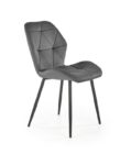 Jedilni stol K453 je dobavljiv v sivi barvi. Noge stola so iz kovine prašno barvane. Dimenzija: - Š:48/G:53/V:86 cm Material: - tkanina velvet BLUVEL 14 -