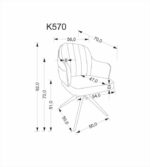 Jedilni stol K570 je dobavljiv v sivi barvi. Noge stola so iz kovine prašno barvane in ima posebnost vrtljivega sedeža. Dimenzija: - Š:61/G:70/V:92 cm,
