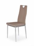 Jedilni stol K202 je dobavljiv v cappuccino umetnem usnju s kovinskimi inox nogami. Dimenzija: - Š:44/G:59/V:97 cm, Material: - kovinsko podnožje - INOX -