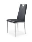 Jedilni stol K202 je dobavljiv v črnem umetnem usnju s kovinskimi inox nogami. Dimenzija: - Š:44/G:59/V:97 cm, Material: - kovinsko podnožje - INOX - črno