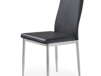 Jedilni stol K202 je dobavljiv v črnem umetnem usnju s kovinskimi inox nogami. Dimenzija: - Š:44/G:59/V:97 cm, Material: - kovinsko podnožje - INOX - črno