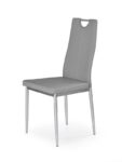Jedilni stol K202 je dobavljiv v sivem umetnem usnju s kovinskimi inox nogami. Dimenzija: - Š:44/G:59/V:97 cm, Material: - kovinsko podnožje - INOX - sivo