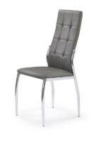 Jedilni stol K202 je dobavljiv v sivem umetnem usnju s kovinskimi inox nogami. Dimenzija: - Š:43/G:54/V:101 cm, Material: - kovinsko podnožje - INOX - sivo