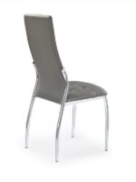 Jedilni stol K202 je dobavljiv v sivem umetnem usnju s kovinskimi inox nogami. Dimenzija: - Š:43/G:54/V:101 cm, Material: - kovinsko podnožje - INOX - sivo