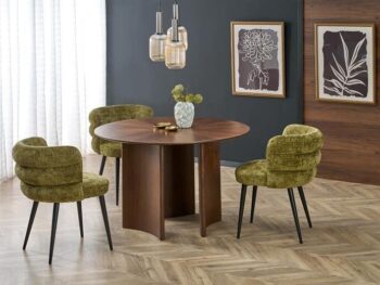 Okrogla jedilna miza CALDO, miza je izdelana iz MDF ter naravnega furnirja. Miza je v barvi oreha. Barva: oreh Material: MDF naravni furnir Dimenzija: FI: 120