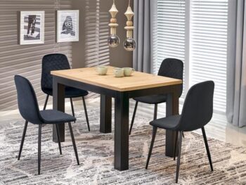 Raztegljiva jedilna miza GIZMO artisan črna je narejena iz kakovostne laminirane plošče v artisan barvi. Mizne nogice so v črni barvi narejene iz