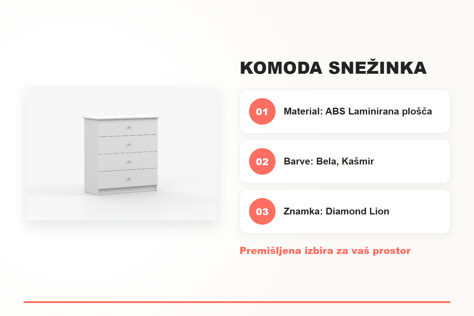 Komoda SNEŽINKA – pregled ključnih lastnosti