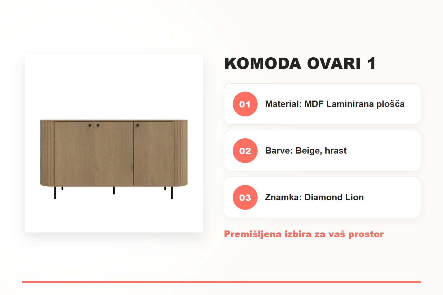 Komoda OVARI 1 – pregled ključnih lastnosti