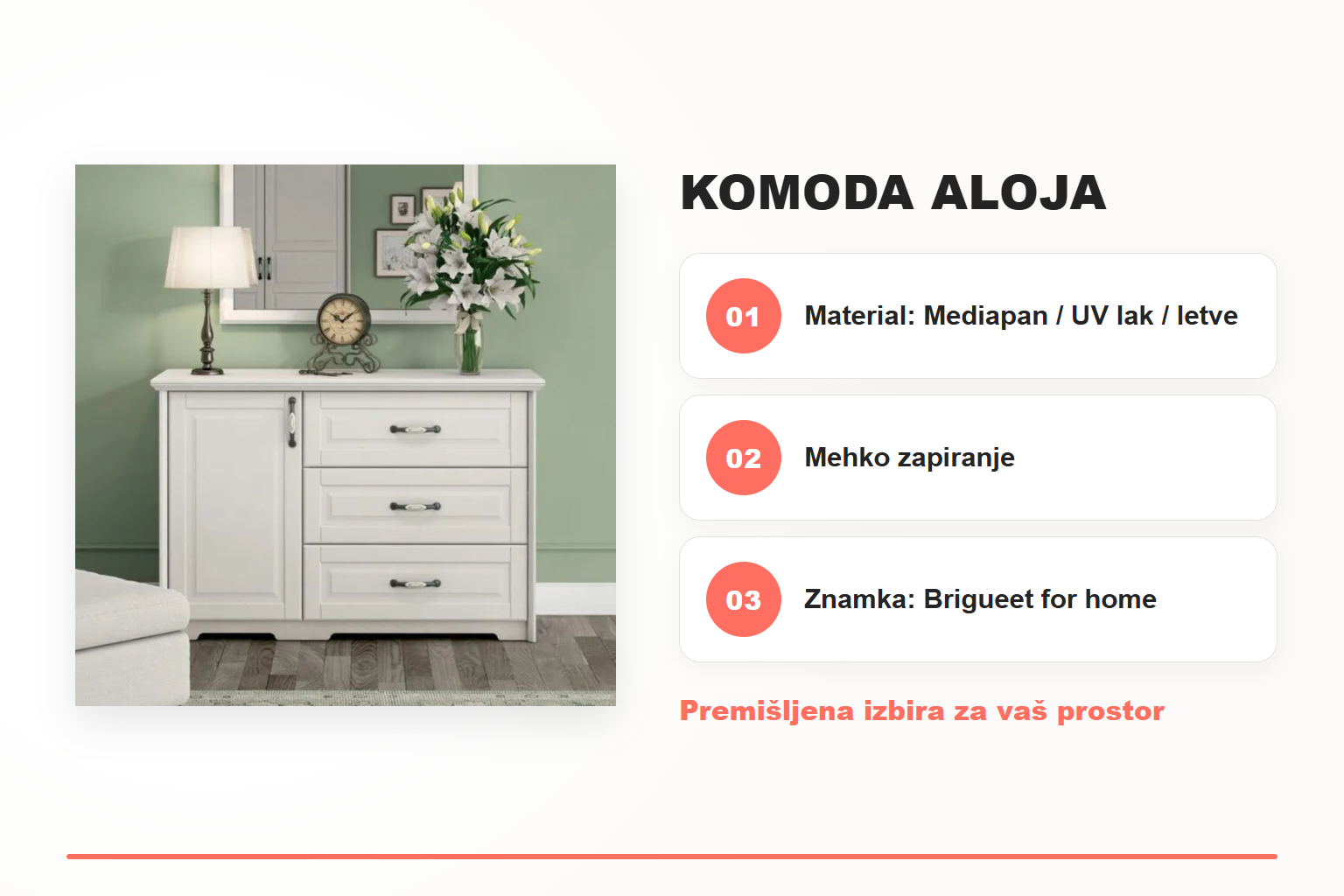 Komoda ALOJA – pregled ključnih lastnosti