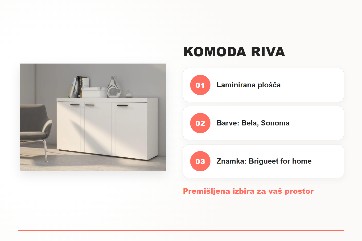 Komoda RIVA – pregled ključnih lastnosti