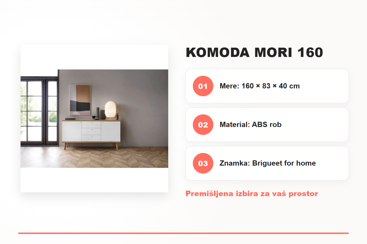 Komoda MORI 160 – pregled ključnih lastnosti