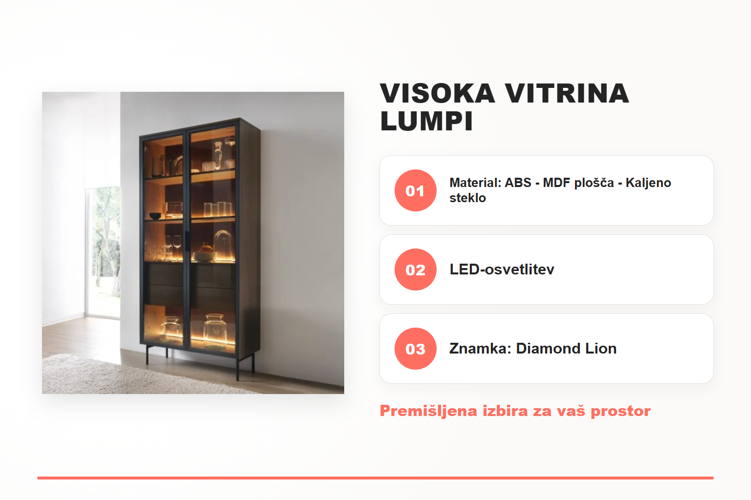Visoka vitrina LUMPI – pregled ključnih lastnosti