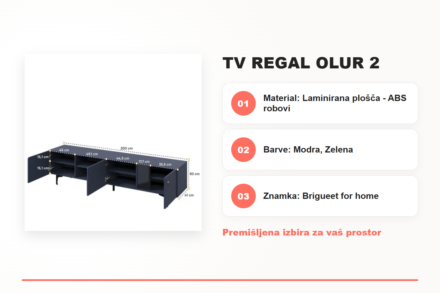 TV regal OLUR 2 – pregled ključnih lastnosti