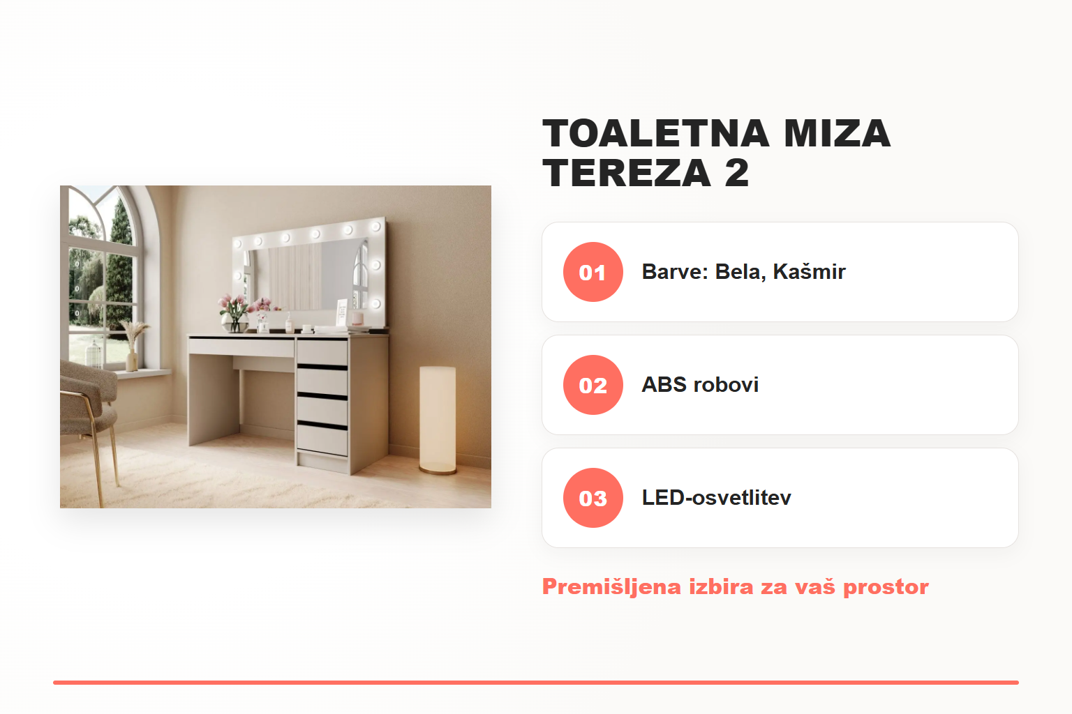 Toaletna miza TEREZA 2 – pregled ključnih lastnosti