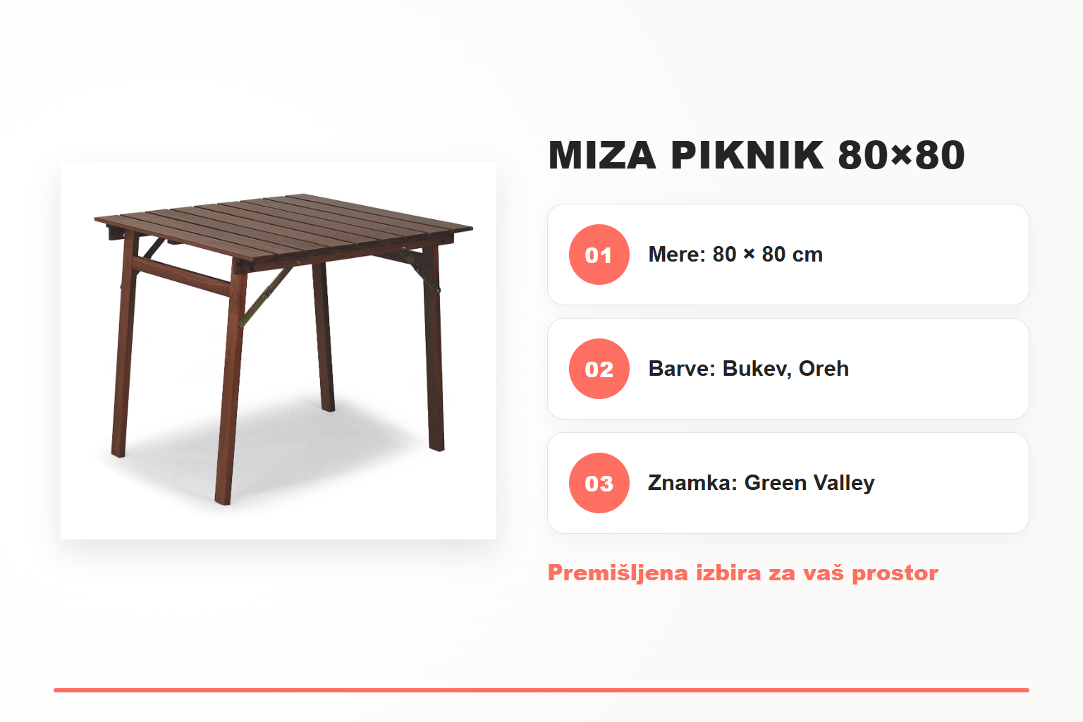 MIZA PIKNIK 80×80 – pregled ključnih lastnosti