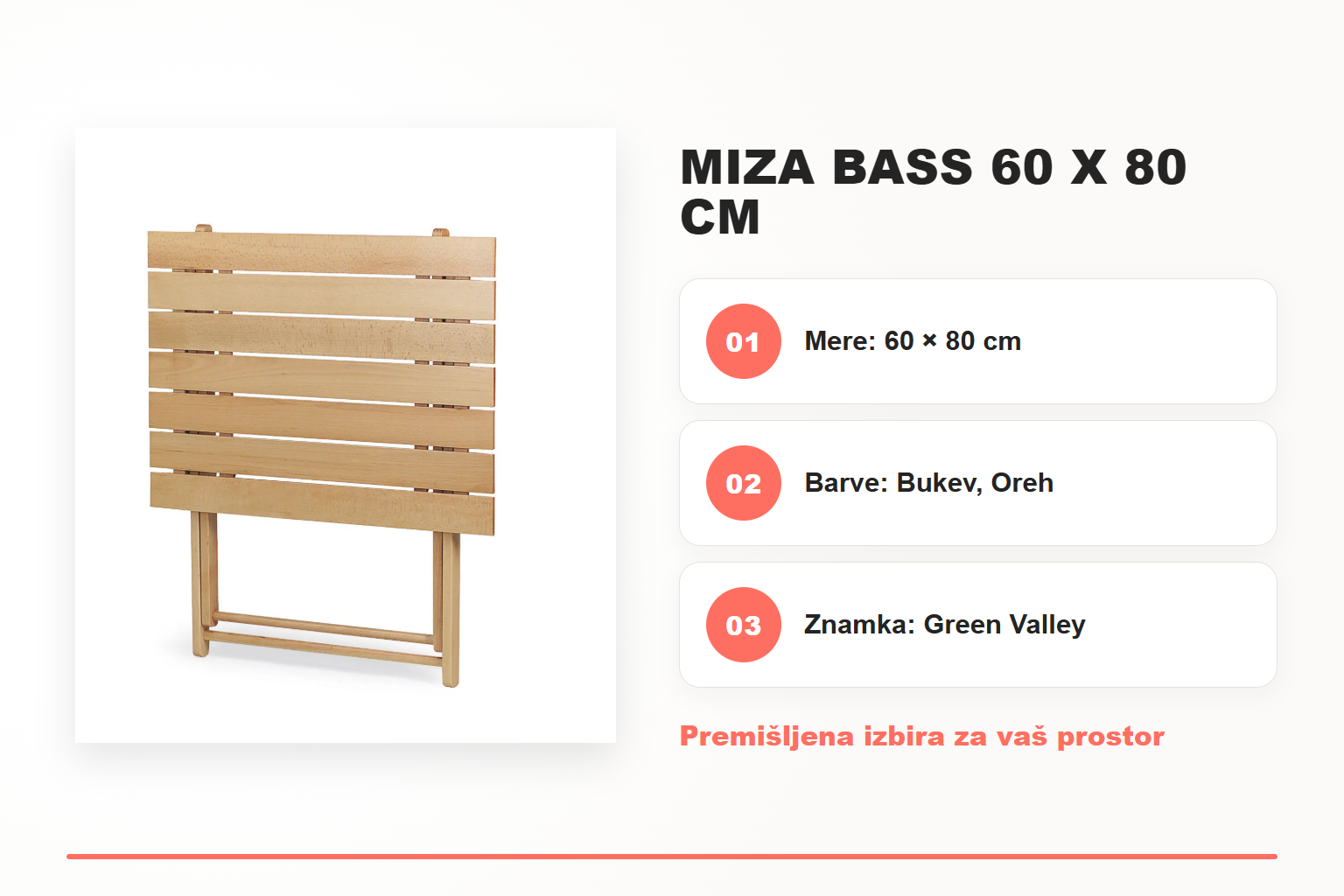 Miza BASS 60 x 80 cm – pregled ključnih lastnosti