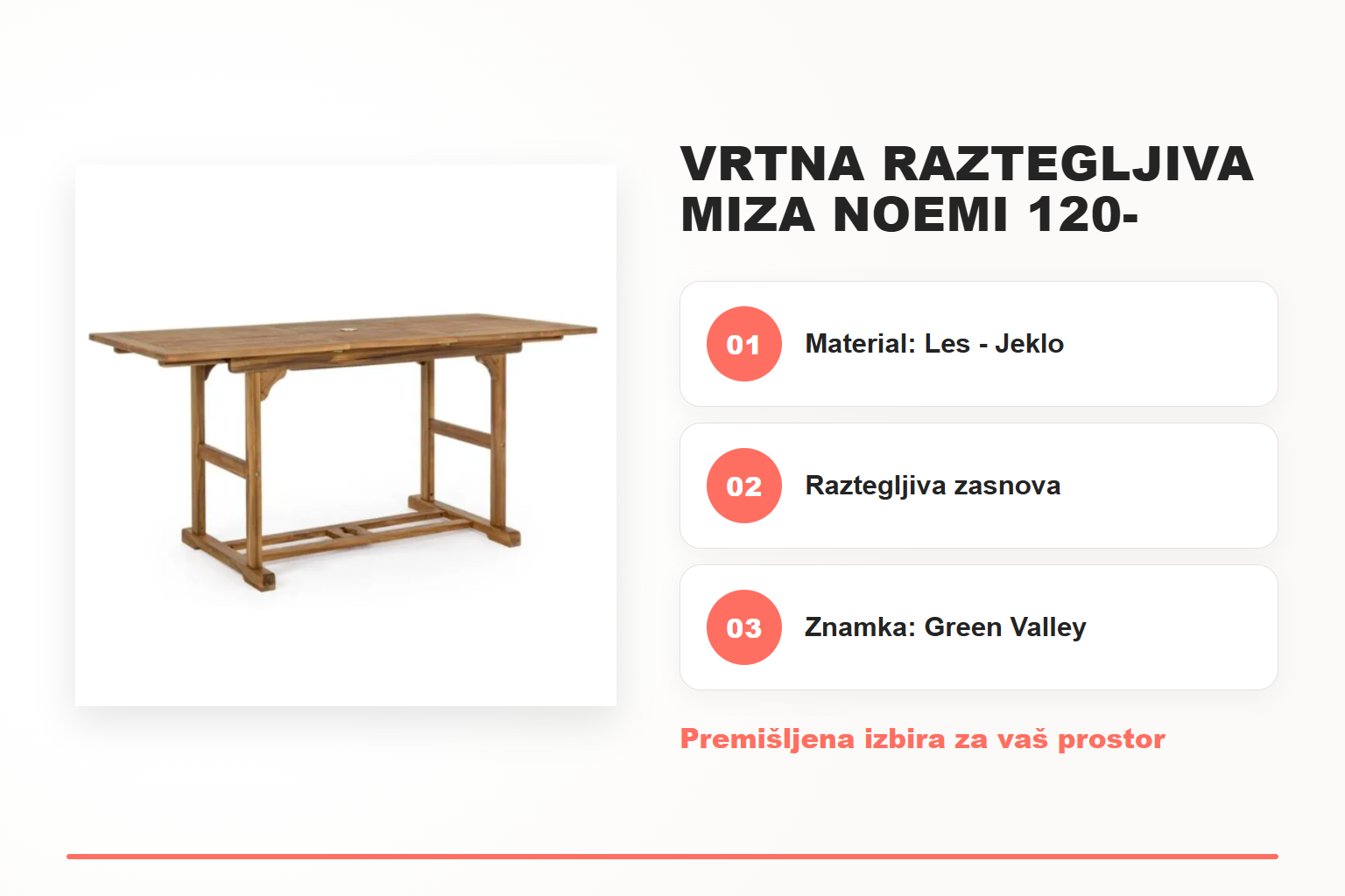 Vrtna raztegljiva miza NOEMI 120-160X70 – pregled ključnih lastnosti