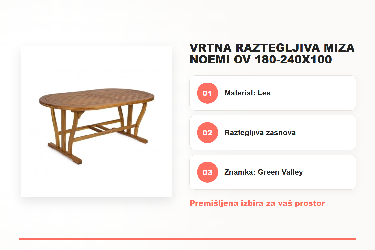 Vrtna raztegljiva miza NOEMI OV 180-240X100 – pregled ključnih lastnosti