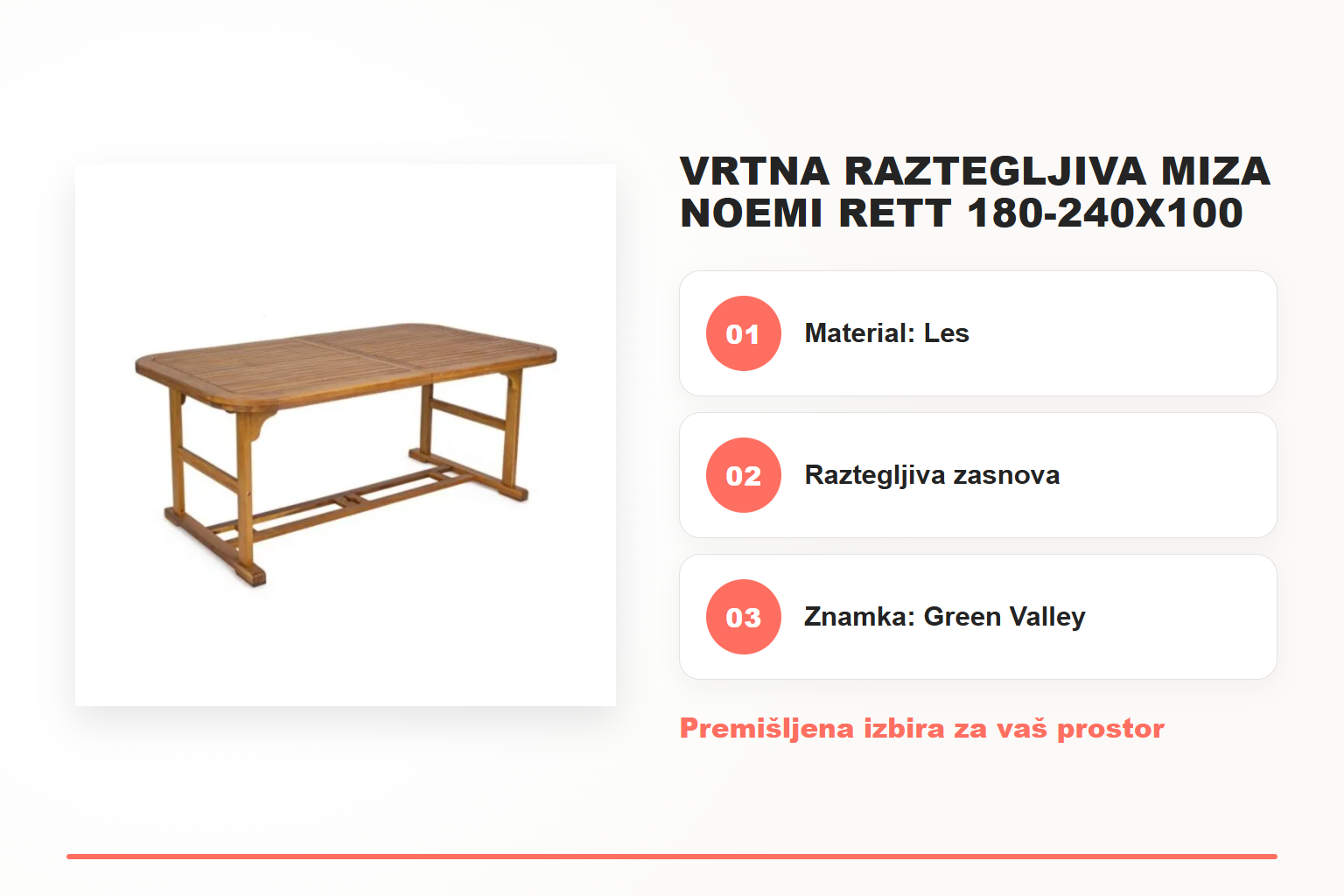 Vrtna raztegljiva miza NOEMI RETT 180-240X100 – pregled ključnih lastnosti