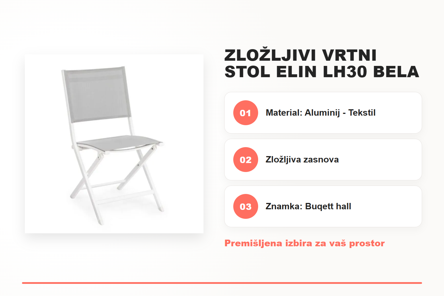 Zložljivi vrtni stol ELIN LH30 bela – pregled ključnih lastnosti