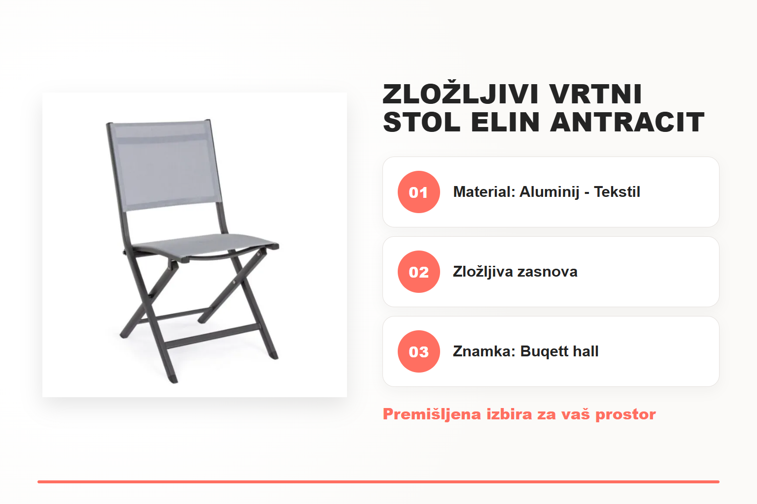 Zložljivi vrtni stol ELIN antracit – pregled ključnih lastnosti