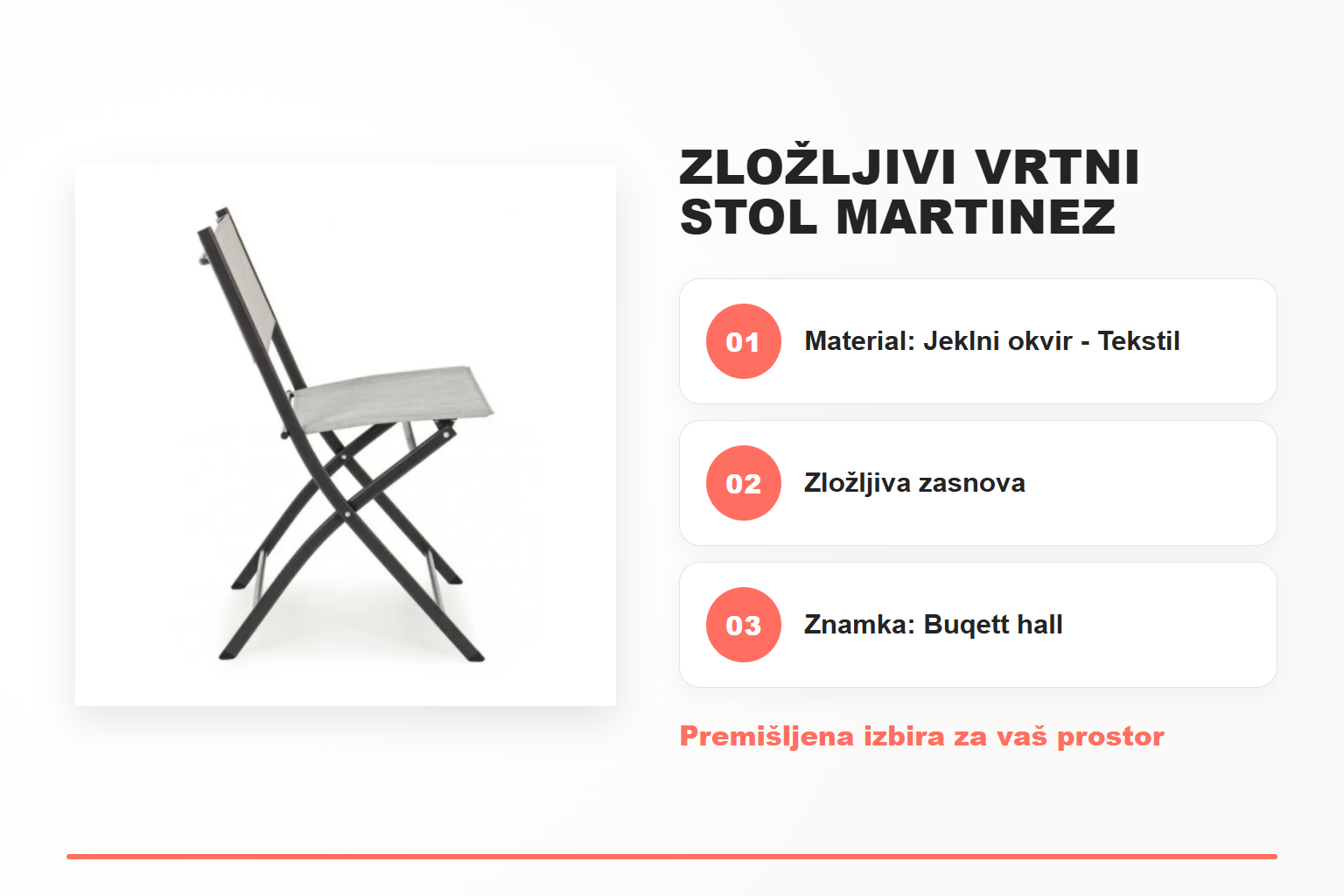 Zložljivi vrtni stol MARTINEZ – pregled ključnih lastnosti