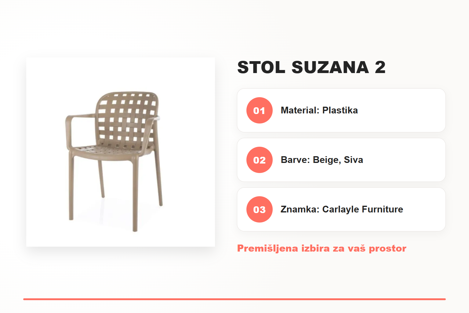 Stol SUZANA 2 – pregled ključnih lastnosti