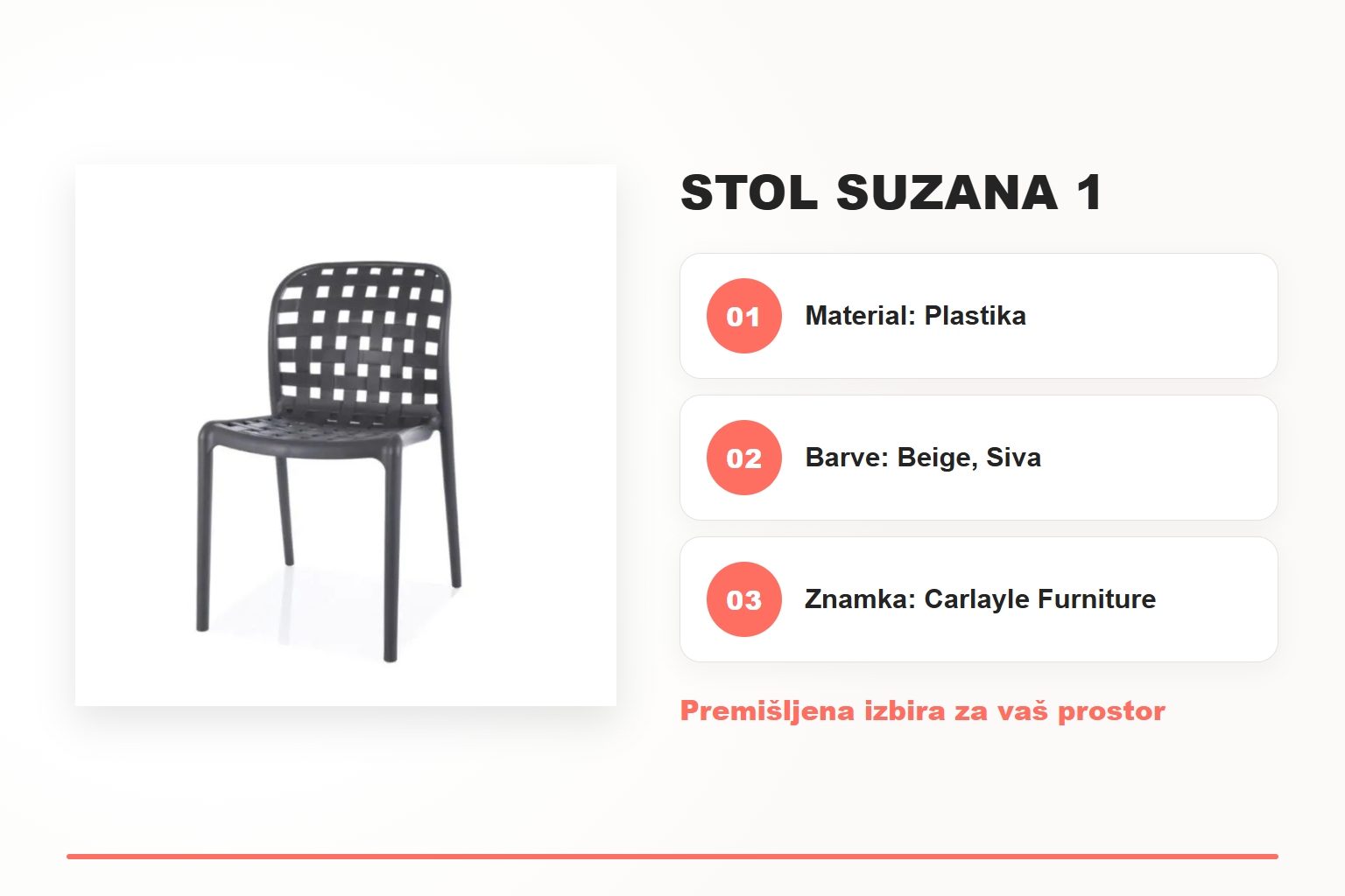 Stol SUZANA 1 – pregled ključnih lastnosti