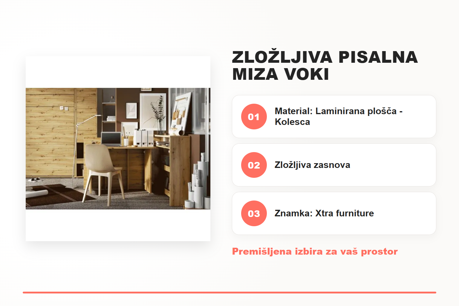 Zložljiva pisalna miza VOKI – pregled ključnih lastnosti