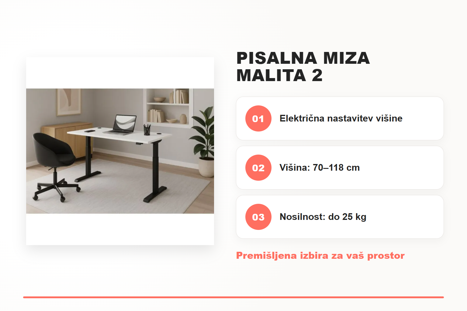 Pisalna miza MALITA 2 – pregled ključnih lastnosti