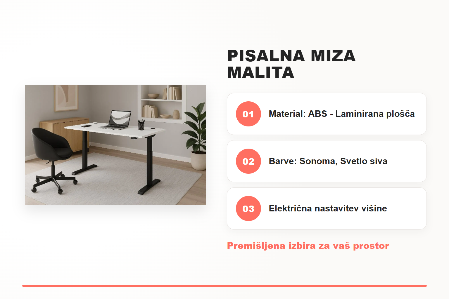 Pisalna miza MALITA – pregled ključnih lastnosti
