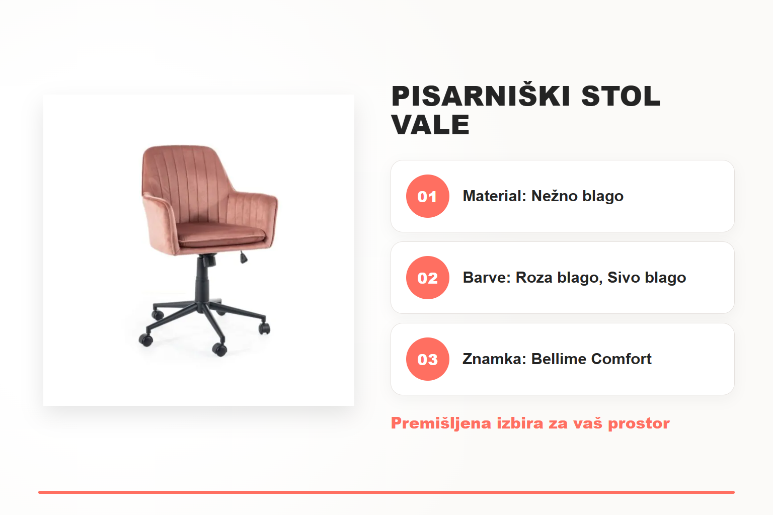 Pisarniški stol VALE – pregled ključnih lastnosti