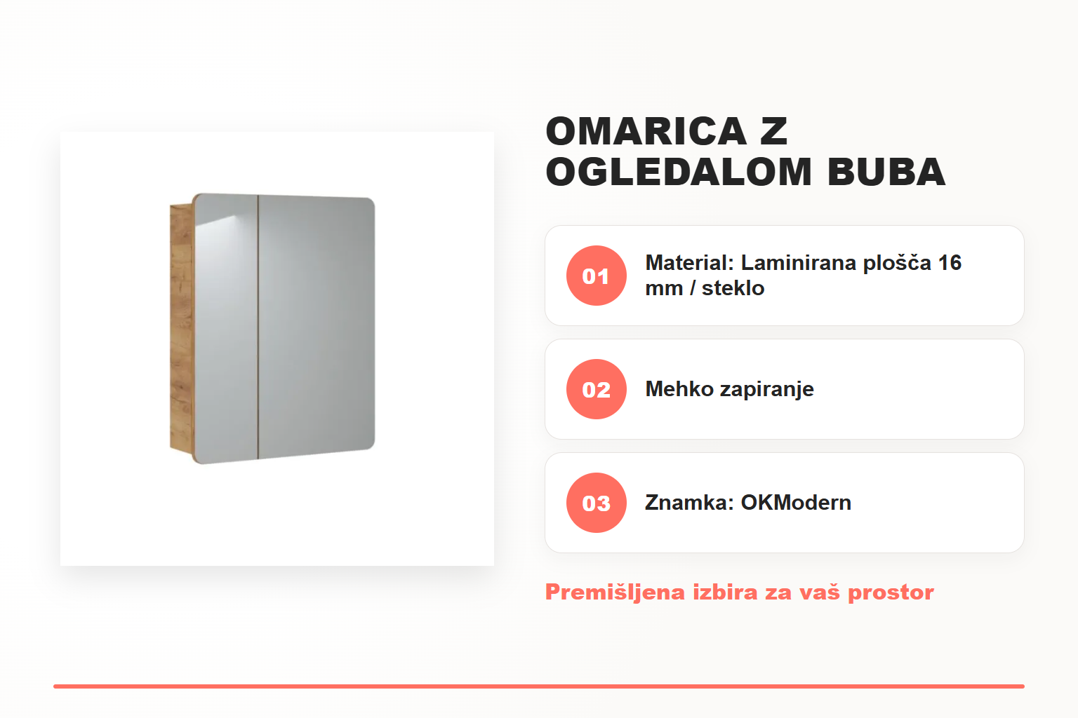 Omarica z ogledalom BUBA 60G – pregled ključnih lastnosti