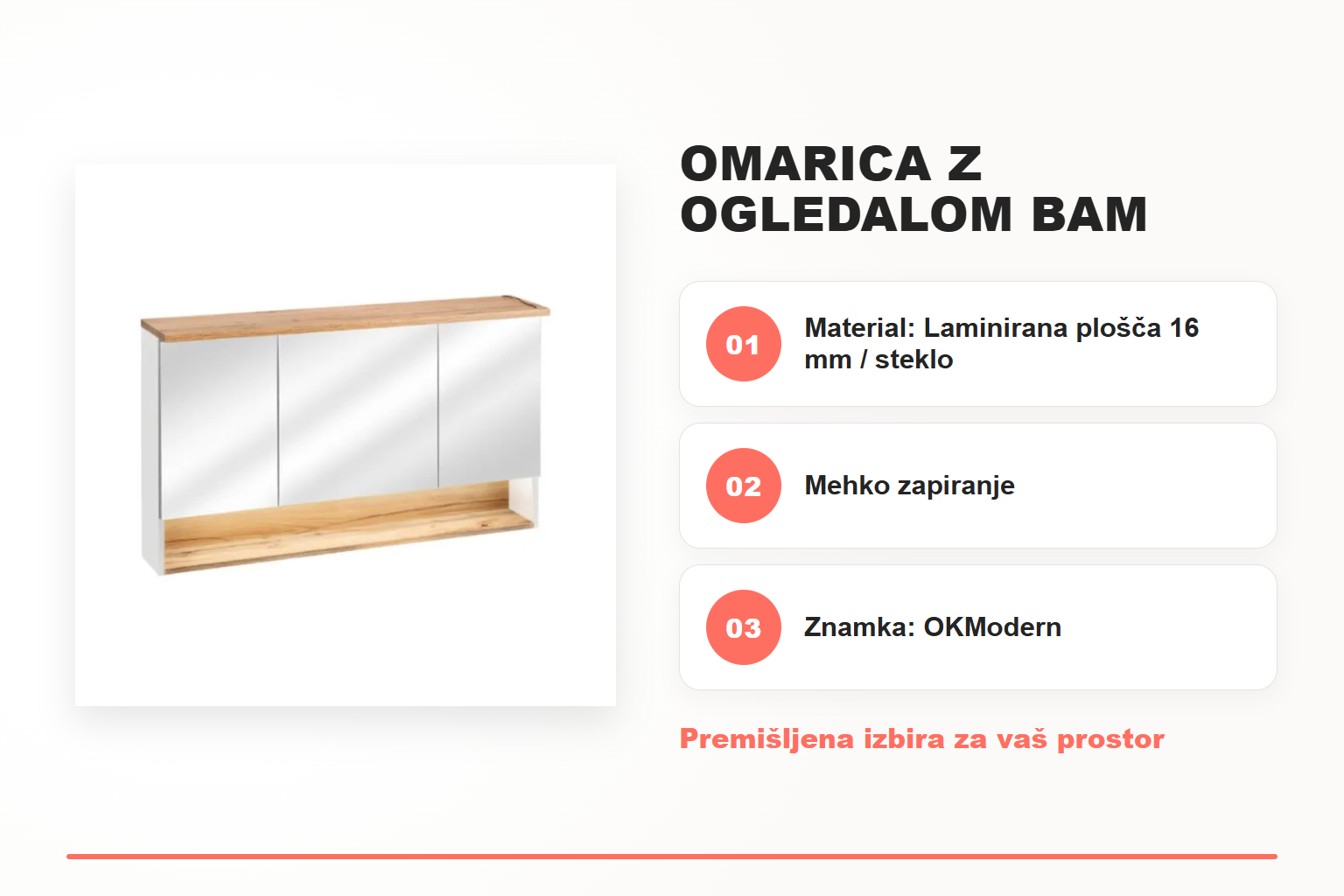 Omarica z ogledalom BAM 120G bela – pregled ključnih lastnosti