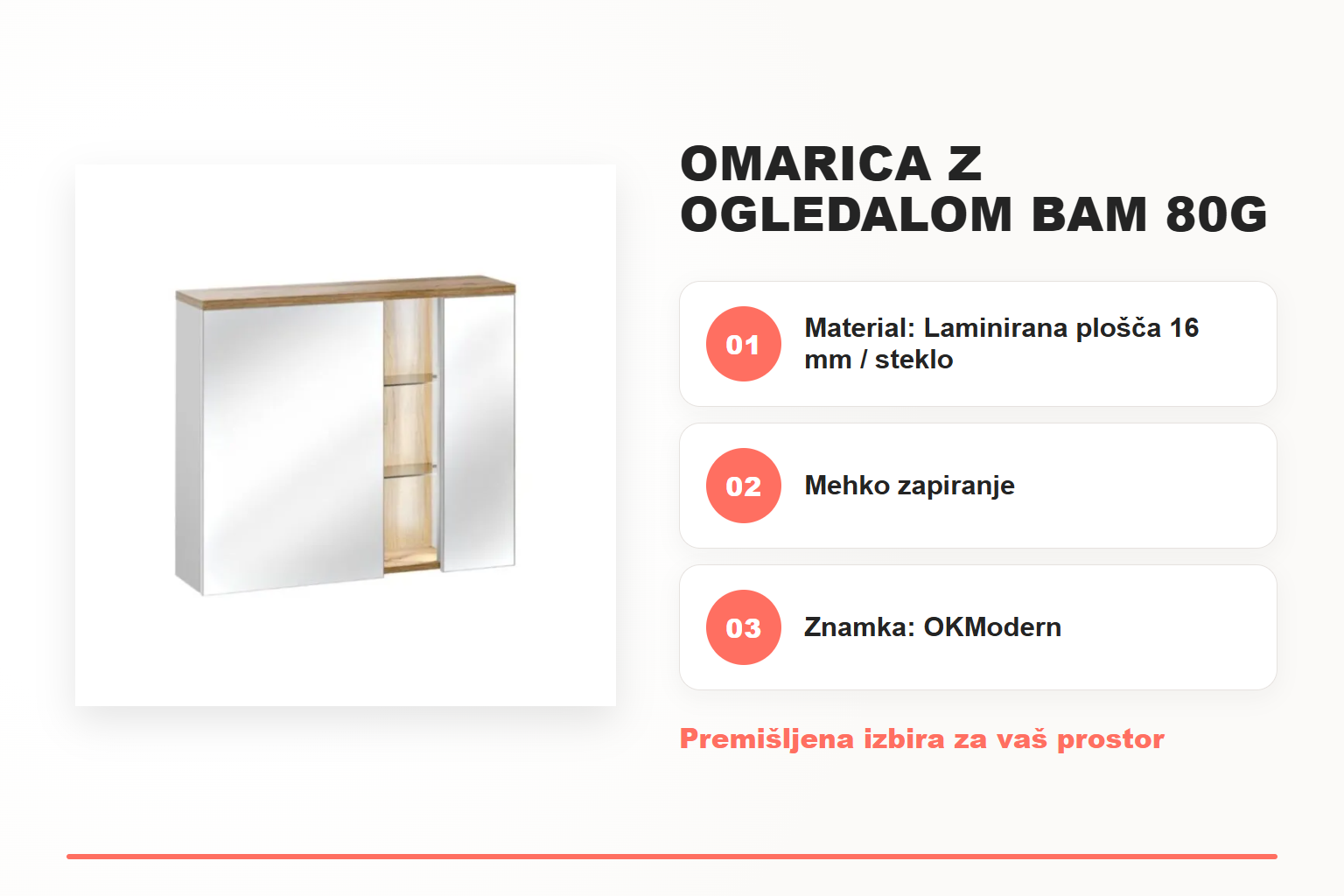 Omarica z ogledalom BAM 80G bela – pregled ključnih lastnosti