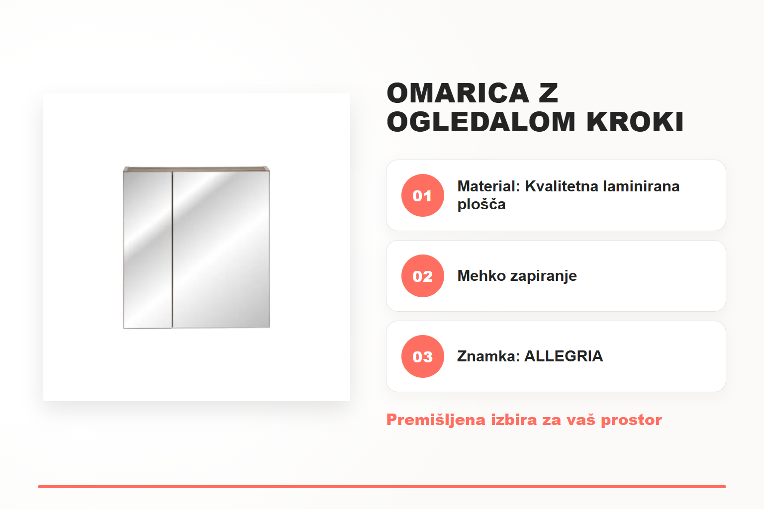 Omarica z ogledalom KROKI 60 – pregled ključnih lastnosti