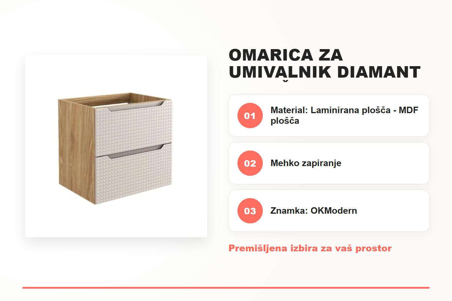 Omarica za umivalnik DIAMANT 60 bež – pregled ključnih lastnosti