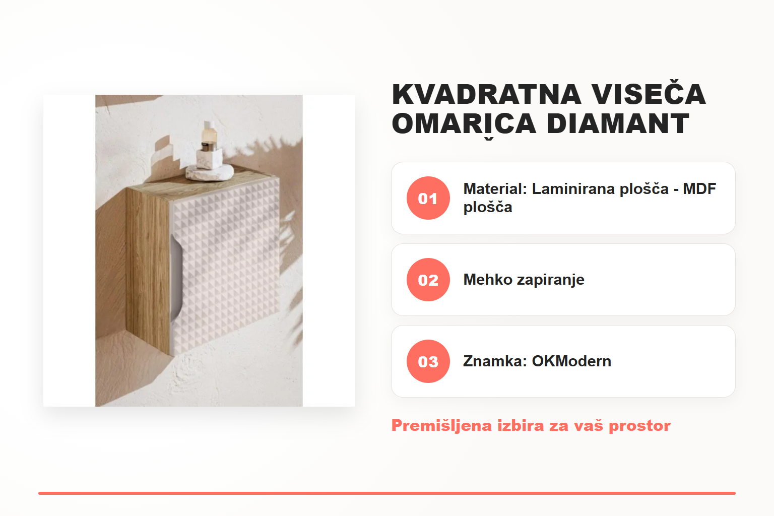 Kvadratna viseča omarica DIAMANT 35 bež – pregled ključnih lastnosti