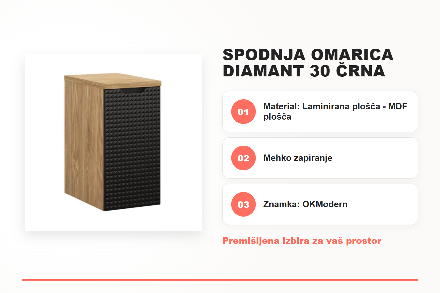 Spodnja omarica DIAMANT 30 črna – pregled ključnih lastnosti